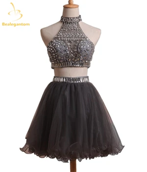 

Bealegantom Halter Two Pieces Mini A-Line Short Homecoming Dresses 2019 With Beaded Prom Party Dresses Graduation Dress QA1118