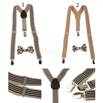 

Kid Boy Girl Plaid Necktie Adjustable Y-back Suspender Belt Set