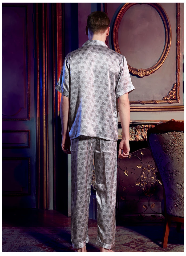 Супер Высший сорт 100% шелковые пижамы мужские с короткими рукавами пижамы с брюками 100% шелк Домашняя одежда костюм из двух предметов