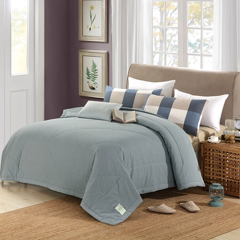 100 cotton Summer quilt Solid color gray Quilted Set Full Queen Twin Size Summer Blankets thin