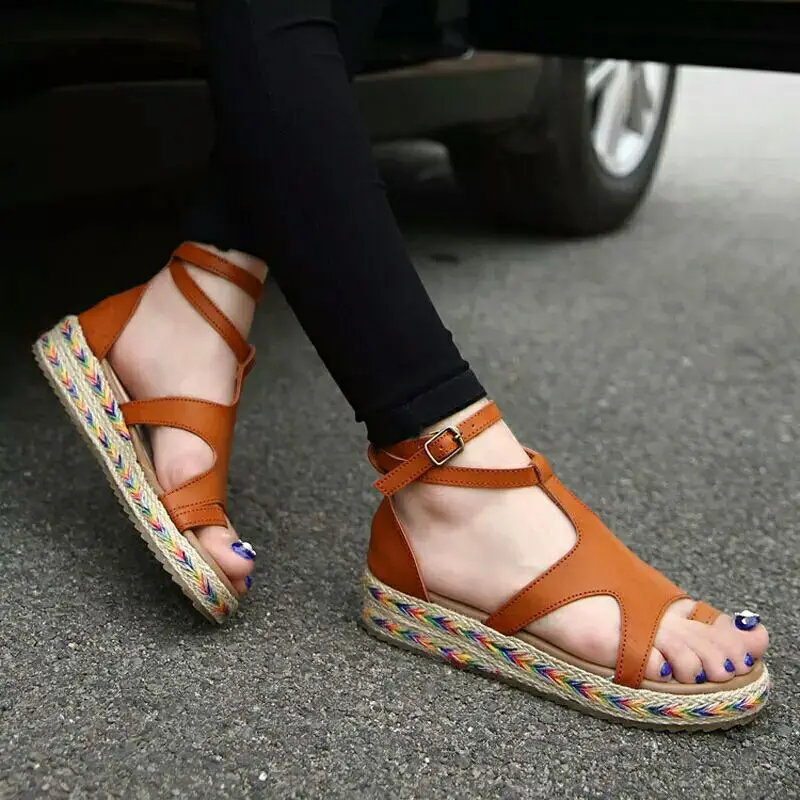 

Women Comfy Platform Wedge Shoes Peep Toe Straw Sandals for Summer MUG88