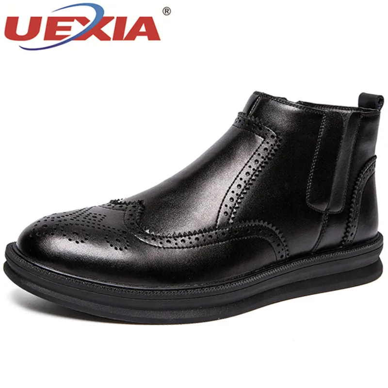 

UEXIA Leather Men Boots Autumn Winter Ankle Boots Fashion Footwear Casual Flats Lace Up Shoes Men High Quality Vintage Men Shoes