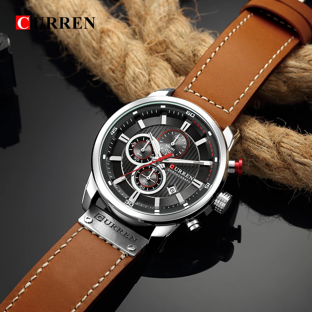  CURREN 8291 Luxury Brand Men Military Sport Watches Men's Quartz Clock Leather Strap Waterproof Dat