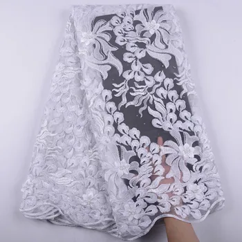 

White Embroidery 3D Flowers French Tulle Lace With Stones Beaded Nigerian African Lace Fabric 2019 With Appliques Dress 1474B