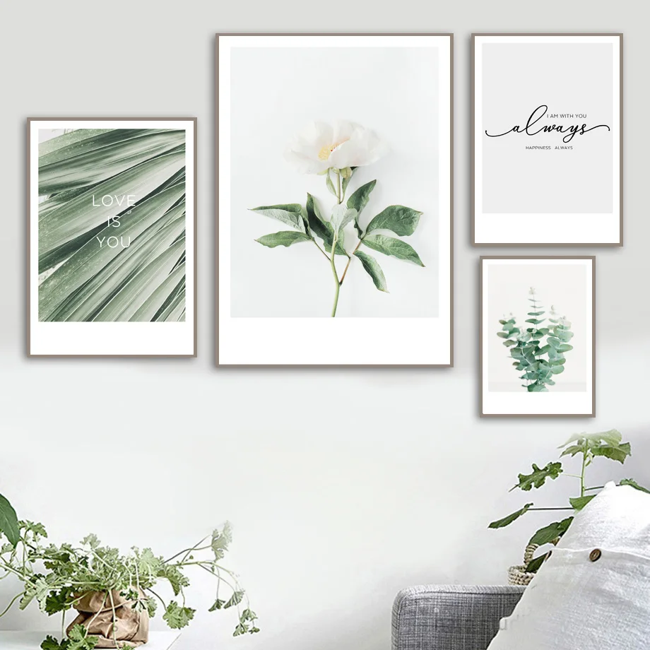 

White Rose Green Leaves Wall Art Canvas Painting Nordic Minimalism Posters And Prints Wall Pictures For Living Room Quadro Decor