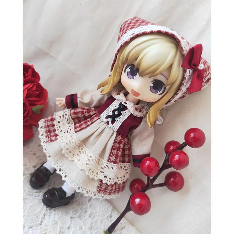 1 комплект в стиле мори красное платье с длинными рукавами+ головной убор для OB11, Obitsu 11 Кукла Одежда Аксессуары игрушка