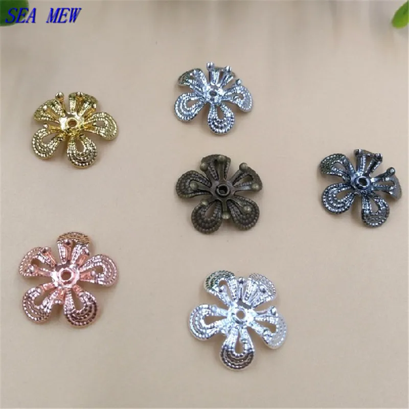 SEA MEW Fashion 15mm Copper 4 Colors Plated Filigree Flowers Tray Connectors Hollow Out Bead Caps For Jewelry Making | Украшения и
