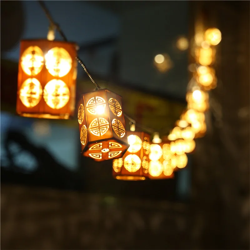 10 светодио дный LED китайский стиль деревянный фонарь на батарейках гирлянды 2,5 м светодио дный LED украшение для рождественской гирлянды