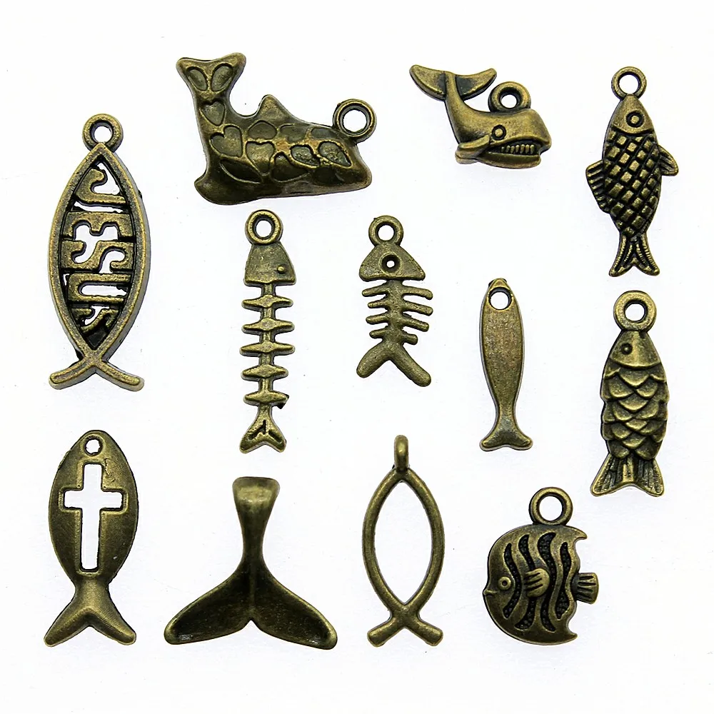 

40pcs/lot Charms Fish Antique Bronze Color Small Fish Charms Pendants For Bracelets Jesus Fish Charms Wholesale
