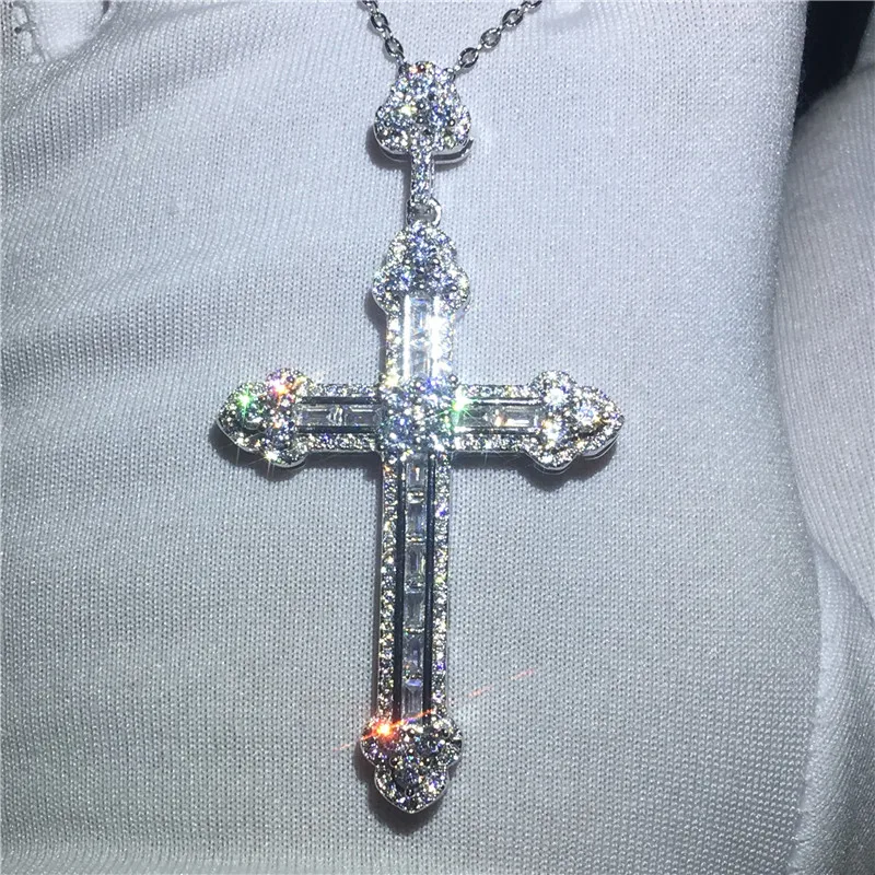 

Flower Cross Pendant AAAAA cz Stone 925 sterling silver Party Wedding Statement Cross Pendant necalace for women Men Jewelry