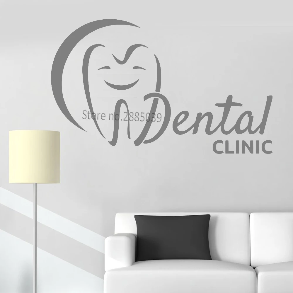 us 7 98 25 off smiling teeth dental clinic logo wall decals stomatology dentist dental emblem tooth hospital office vinyl wall stickers lc851 in dental emblem