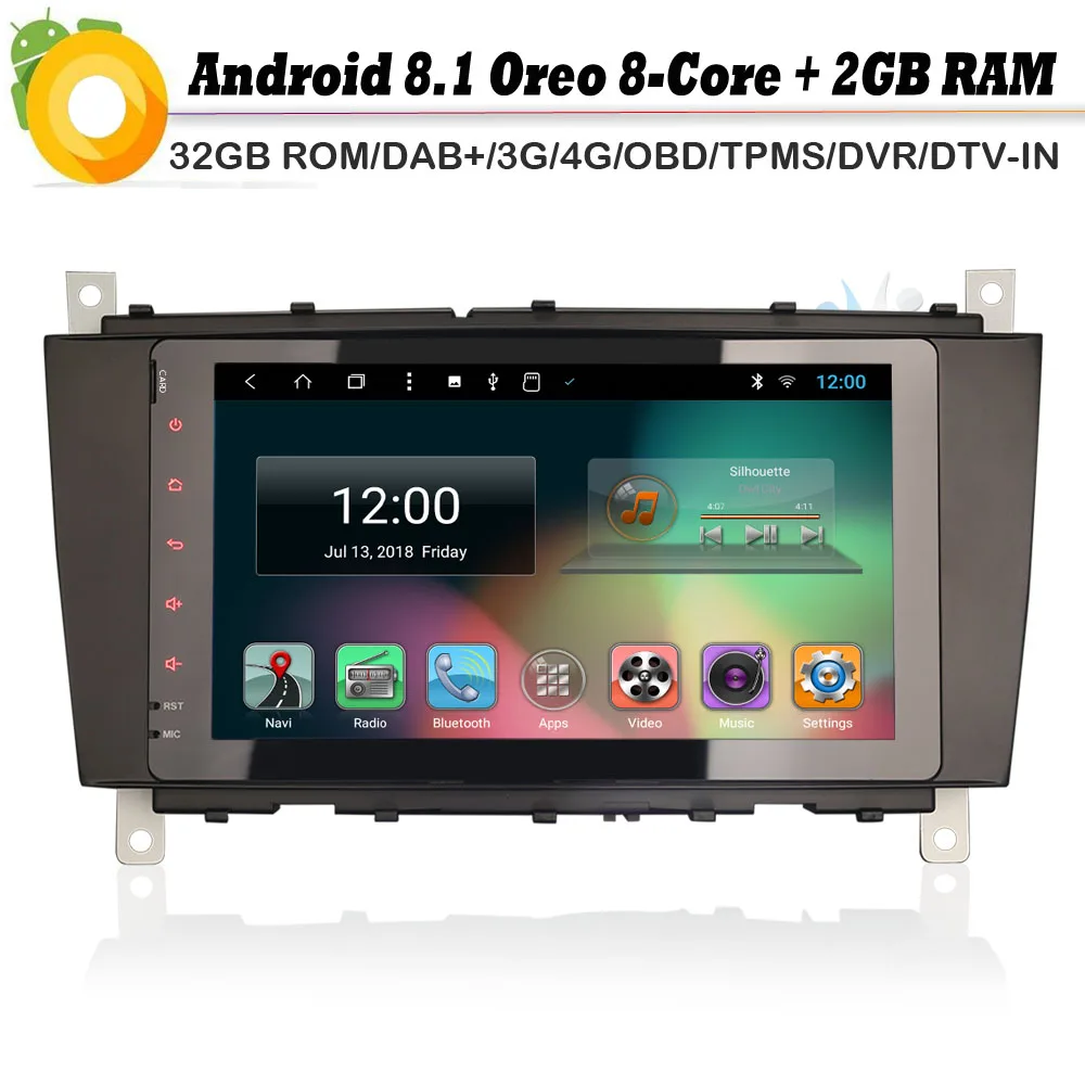 

Octa Core Android 8.1 Car GPS Navigation Player DAB+ WiFi 4G Radio DVR OBD Sat Nav for Mercedes Benz C/CLC/CLK Class W203 W209