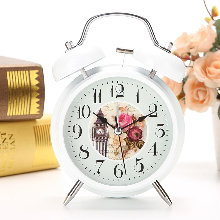 Винтажные прикроватные громкий колокольчик будильник и ночник бесшумный цветок+ железная башня настольные часы стол Спальня офисные часы домашний декор