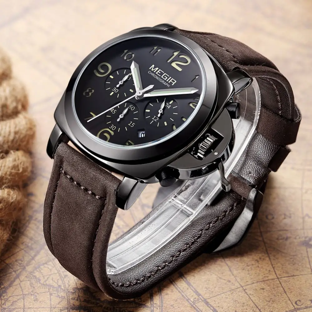 En Ligne MEGIR Classique Montres Pour Hommes Avec Bande de Cuir Rétro Quartz Sport Montre Hommes de Luxe De Marque De Dessus Hommes Poignet Montres Reloj Hombre