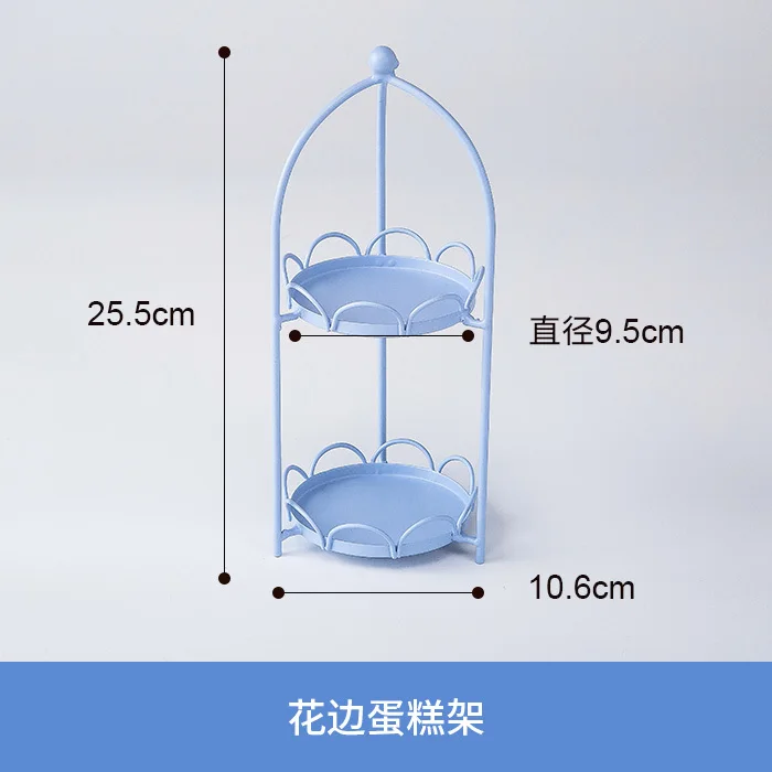 Трехслойная десертная тарелка Синяя тарелка для торта десертный стол декорация Кованое железо поднос для печенья Макарон рамка - Цвет: Black