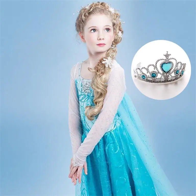 Нарядное платье принцессы Эльзы для маленьких девочек от 4 до 10 лет, одежда для девочек Карнавальный костюм Эльзы Рождественская вечеринка на Хэллоуин с короной - Цвет: Dress with Crown