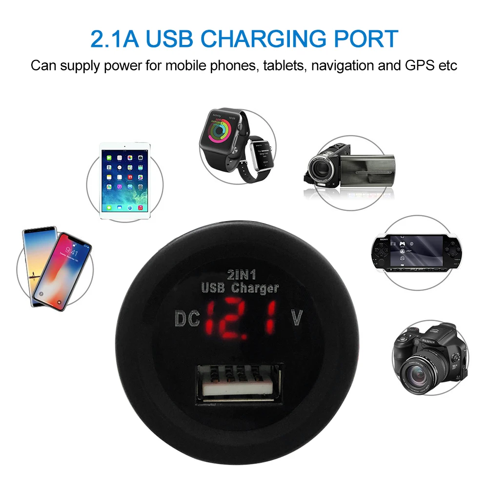 

Car Boat Motorcycle 12V/24V 2.1A USB Charger Socket LED Light Voltage Voltmete For Tesla Model 3 Bmw E46 E90 Ford Focus 2 Audi