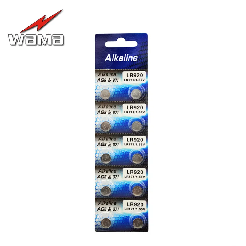 

10pcs/lot Wama AG6 1.5V Button Cell Batteries LR920 V371 SR920SW SR927 171 Remote Control Alkaline Coin Batteries