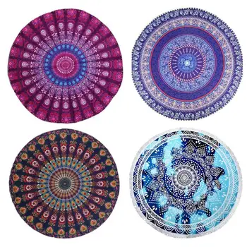 

150cm Round Beach Towel Boho Mandala Printing Tapestry Wall Hanging Beach Picnic Blanket Yoga Mat Outdoor Camping Tablecloth