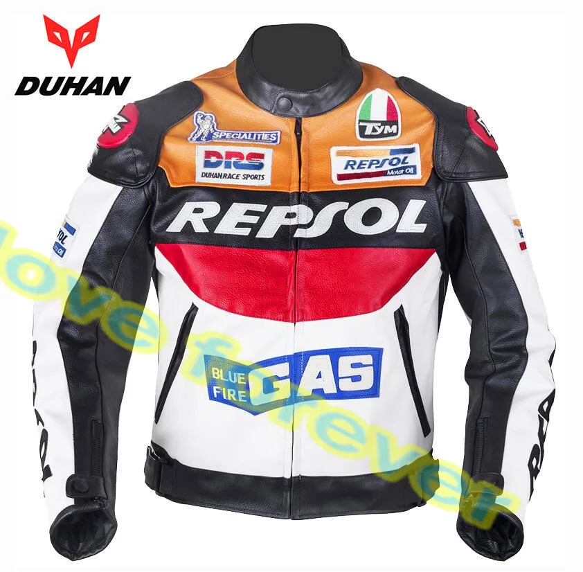 DUHAN moto GP moto rcycle REPSOL гоночная кожаная куртка VS02 оранжевый синий M L XL XXL 3XL хорошая кожа pu Сделано высокое качество Топ serv - Цвет: orange