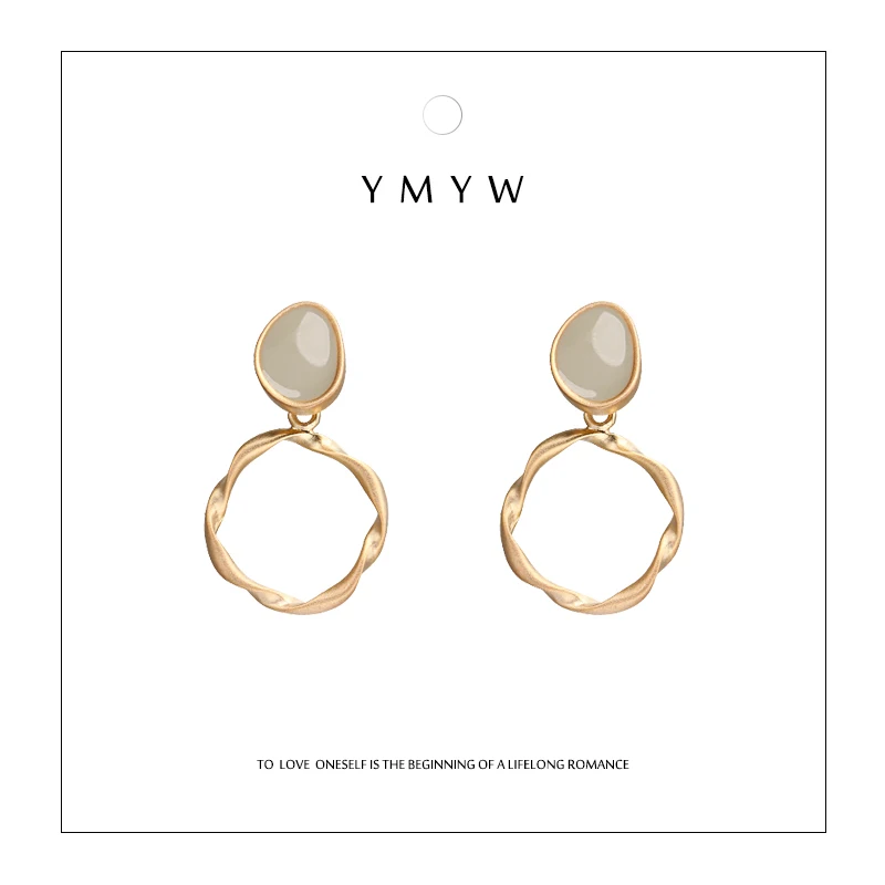 

YMYW Minimalist Trendy Round Geometric Hollow Drop Dangle Earrings Charm Copper Enamel Earrings for Women Bijoux En Argent 925