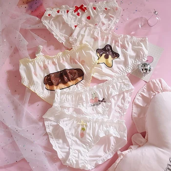 

2019 new summer cute illustration love printed letters doughnut strawberry hot milk silk low waist bread underwear stringi tanga