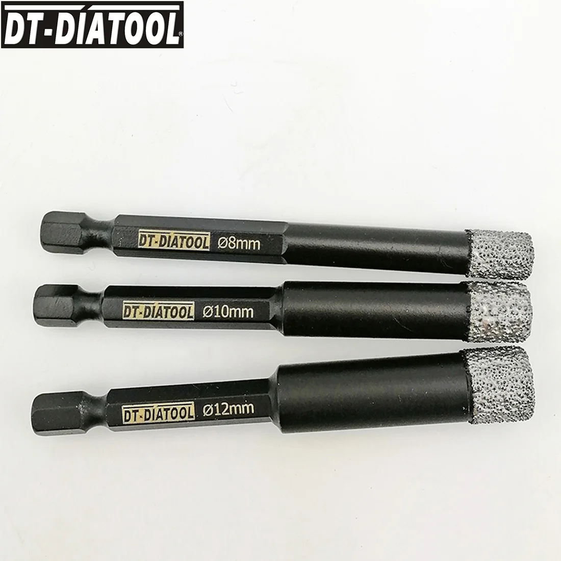 Dt-Diatool 3Pcs Fast-Fit Gambo Secco Perforazione Del Diamante Core Punte Da Trapano Foro Seghe Per Granito E Marmo Di Diametro 8Mm/10Mm/12 Millimetri