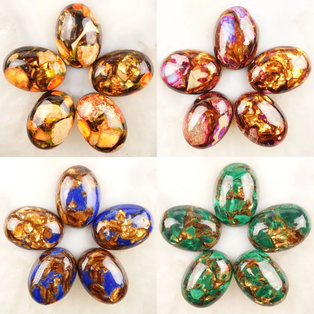 

(5 pieces/lot) 5kinds of Rainbow Sea Sediment Jaspers & Pyrites & Gold Copper Bornite Stone Oval CAB CABOCHON 25x18x8mm