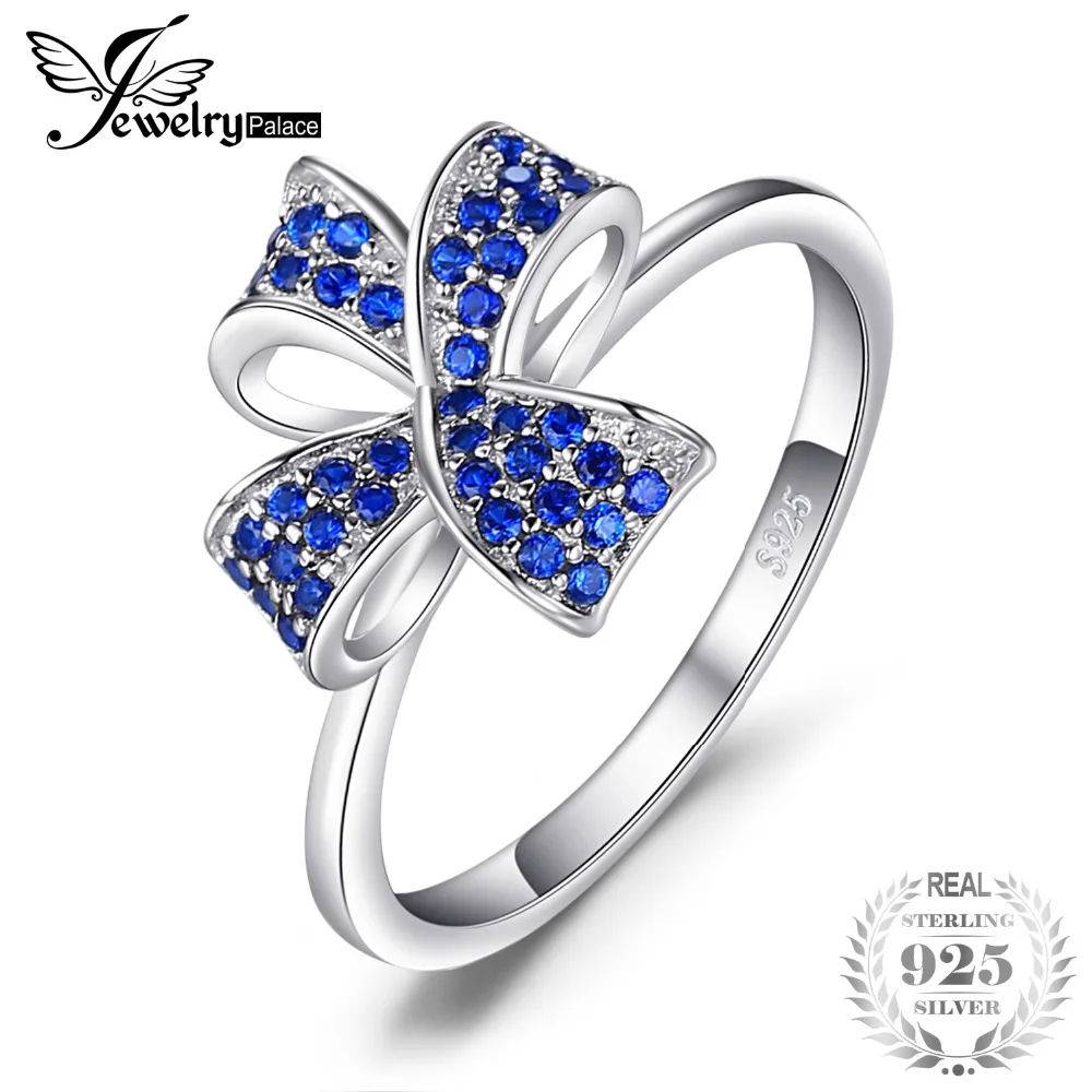 

JewelryPalace Flower Knot 0.22ct Created Blue Spinel Pave Ring For Women 100% Real 925 Sterling Silver Fine Accessories Jewelry