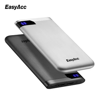 

Easyacc 10000 mah Power Bank, Portable 2-Ports Ultra-thin Polymer LCD Dual Output Type-C 2.1A Charger External Battery 10000mah