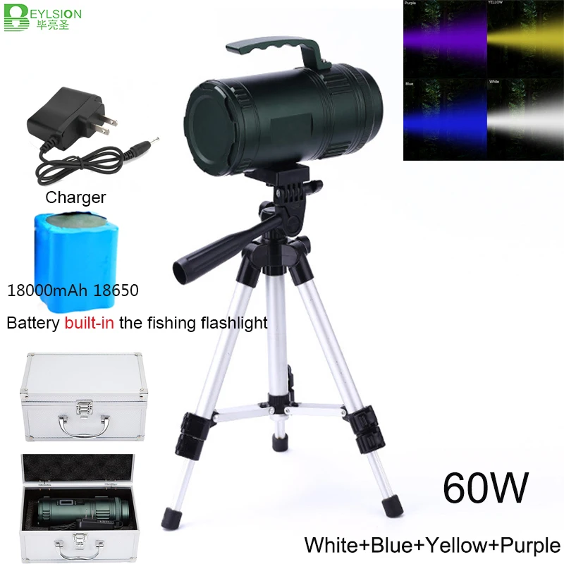 

60W Fishing torch Super Bright Searching Flashlight Rechargeable Searching Light LED Max 500m 18000mAh Waterproof Army green