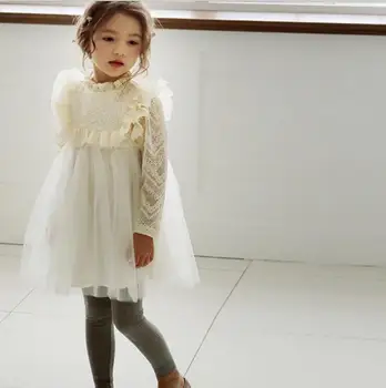 

2019 Korean style girls hollow out dress ruffles fashion cotton spring girls princess dresses 3-9t B471