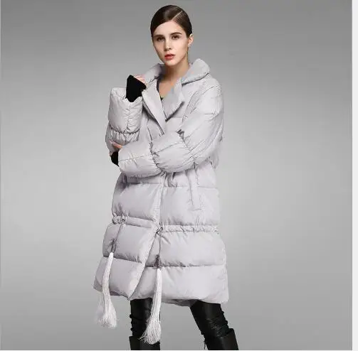 

Women Down Coat 2018 New Winter Long Section Thickening Quilted Tassel Down Jacket Outwear Female Casual Loose Warm Parka FR3029