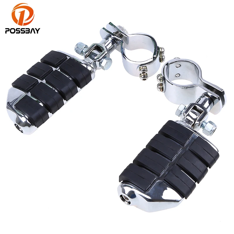 POSSBAY Universal Chrome Aluminum Rubber Motorcycle Foot Pegs Rear Footrests for Honda Harley