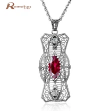 Русский Кристалл винтажный кулон женские серебряные ювелирные изделия 925 Серебро Красный горный хрусталь Подвески ожерелье для женщин