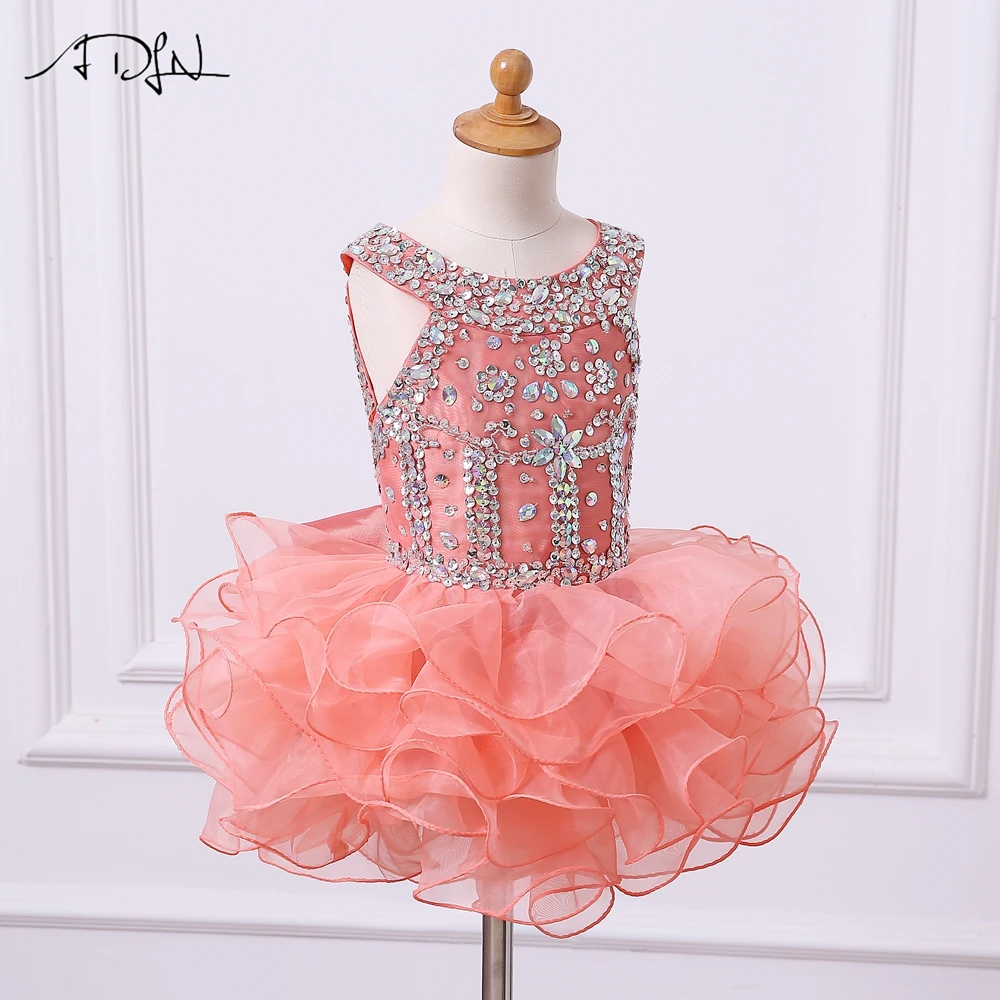 ADLN/платья из органзы с оборками и цветочным узором для девочек; Пышное Платье; Бальные платья с бусинами и кристаллами; платье-кекс; мини-длина