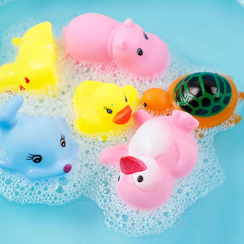 12 قطعة الطفل مختلطة الحيوانات السباحة المياه حمام لعب لينة الملونة بطة من المطاط السباحة ضغط الصوت الاستحمام لعبة أطفال الأطفال