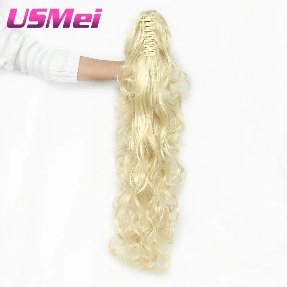 USMEI 32'' Synthetic Ponytail Wowen Wavy 613# Claw Clip in PonyTail Hair Extension heat resistant fake hair pieces 5 colors