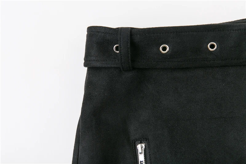 BONGOR LUSS Sexy 2018 Autumn Winter Suede Women Skirt Zipper Sashes Double Pocket Party Short Mini Ladies Black Skirts (18)
