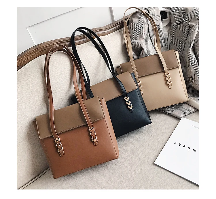 Women New Elegant Shoulder Bag Famous Brand Soft PU Leather Laptop Rivet Handbag Black Brown Khaki Leisure Briefcase Sling Tote (17)