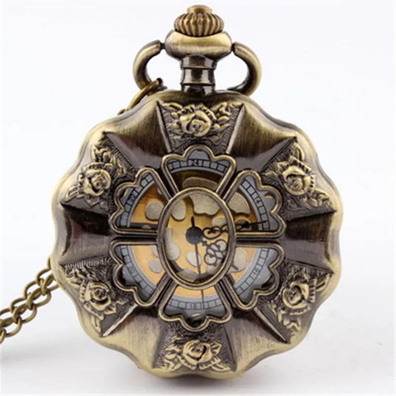 Fob Pocket Watch Vintage Roman Numerals Quartz Watch Clock With Chain