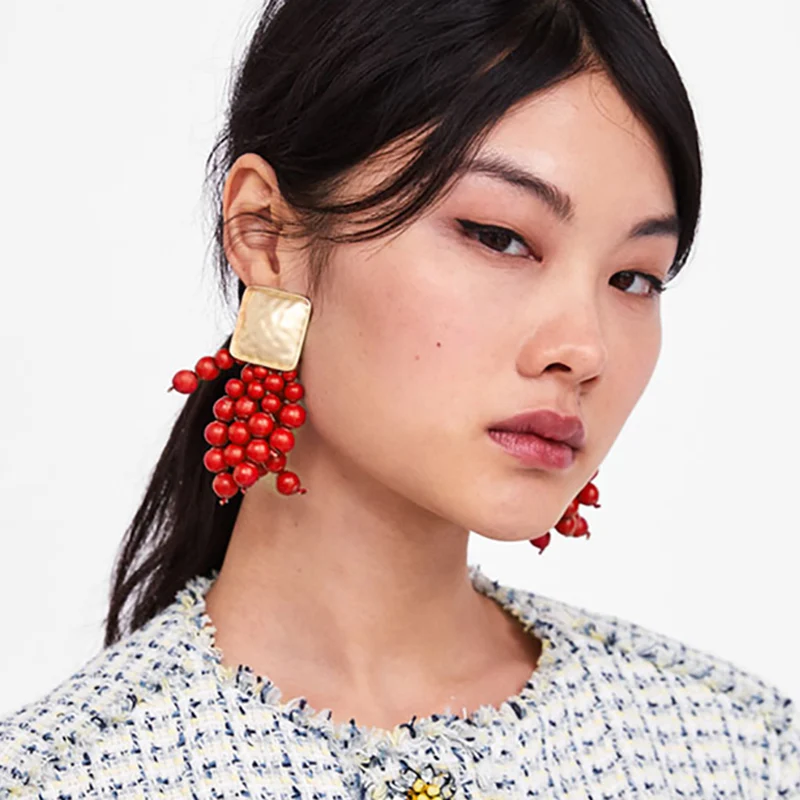

FASHIONSNOOPS Trendy Ethnic Jewelry Round Beads Earring For Women Drop Dangle Earrings Party Gifts Brincos