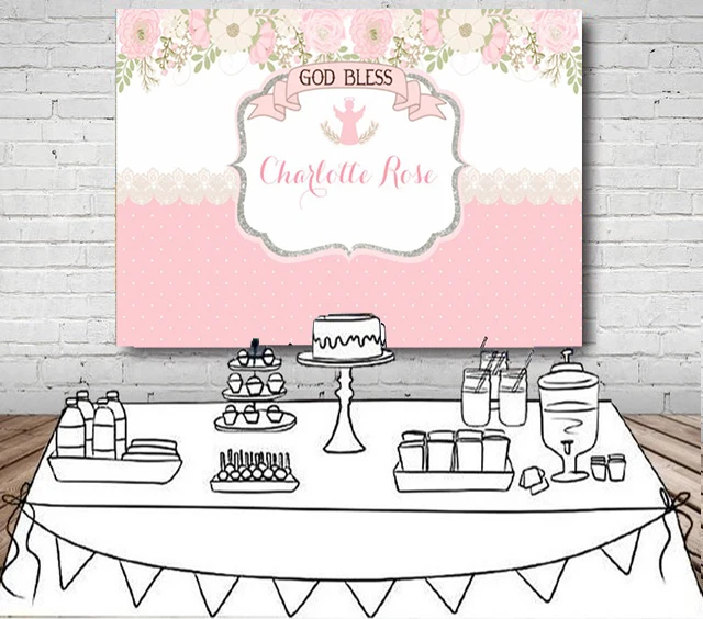 

custom pink floral first communion background High quality Computer print party backdrops