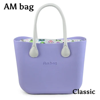 

AMbag New Obag O Bag Style Waterproof Classic Big Ambag EVA Bag with Floral Canvas Insert Lining Colorful leather handle