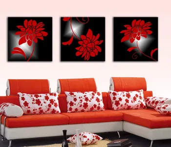 

3 Pieces Wall Art Canvas Unframed Oil Painting Prints Abstract Red Flower Drawing Room Wall Decoration Cheap Artwork