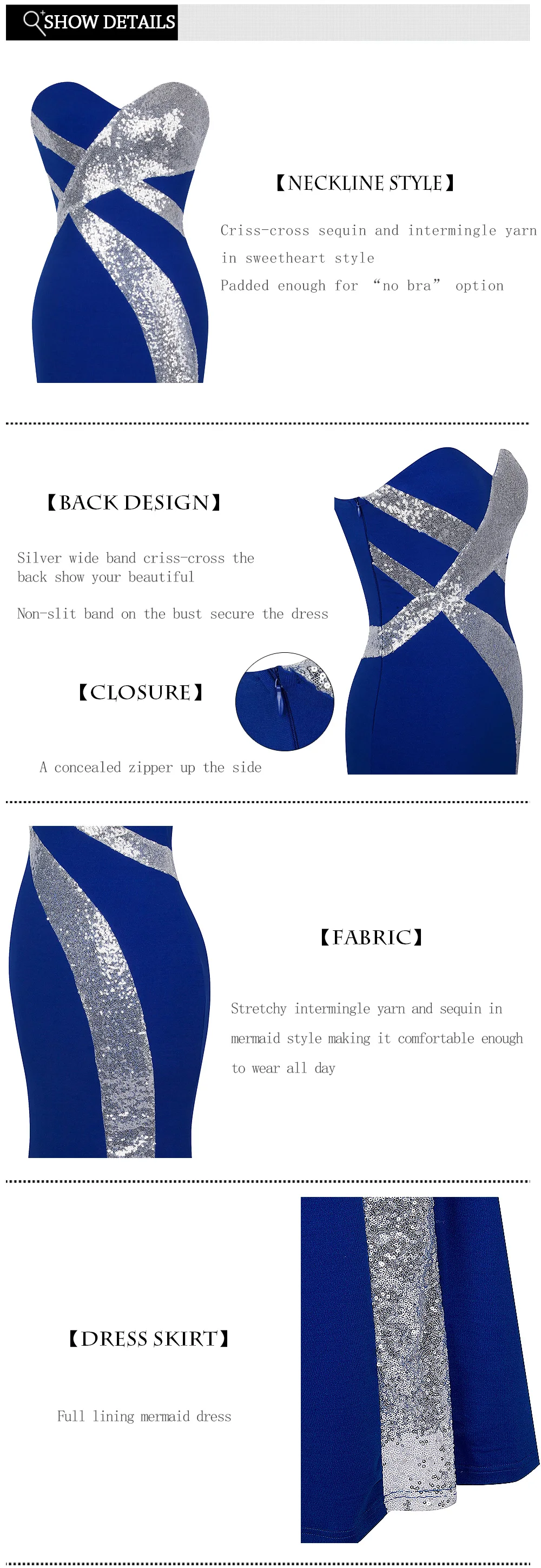 Long Prom Dress Angel-fashions Womens Strapless Criss-Cross Classic Mermaid Party Gown Black White 331