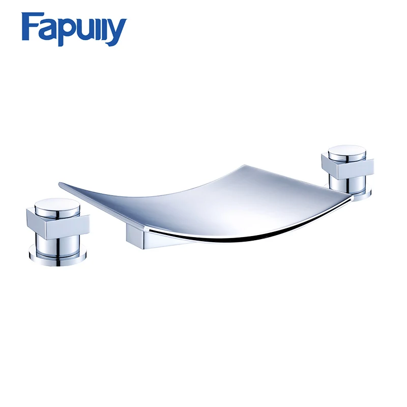 

202-44C 3 Pcs Tap Waterfall Bathroom Basin Sink Bathtub Mixer Faucet Chrome Finish With Strainer Deck Mounted Taps 303