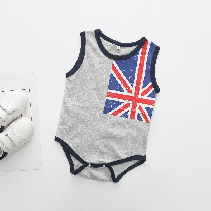 2018 Детские комбинезоны для мальчиков и девочек Летняя мода Европа и Америка Детский комбинезон Национальный флаг принты новорожденных