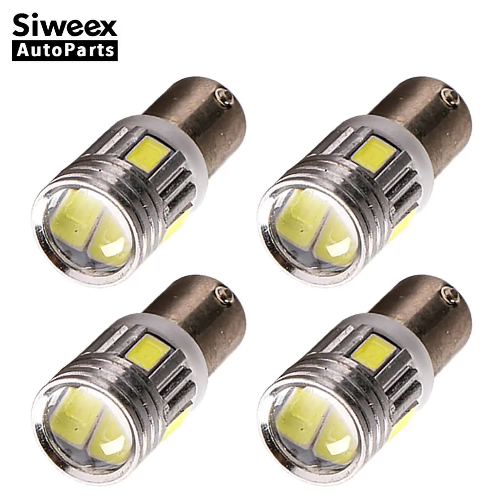 4 PCS BA9S Car LED Lights T4W 6 SMD 5730 Auto Interior Reading Dome Festoon Door Bulbs DC 12V White Yellow License Plate Lamps 