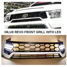 WITH LED DRL MATTE BLACK RACING GRILLS FRONT GRILL GRILLE FIT FOR HILUX REVO PICKUP SR5 M70 M80 2015 2016-ON with free shipping
